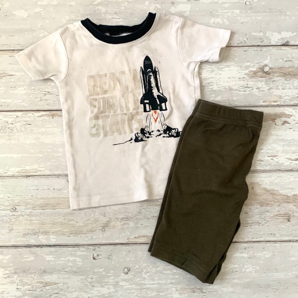 Carters 2T Pjs Set Toddler Summer Pajamas Space Rocket Print Shorts Short Sleeve
